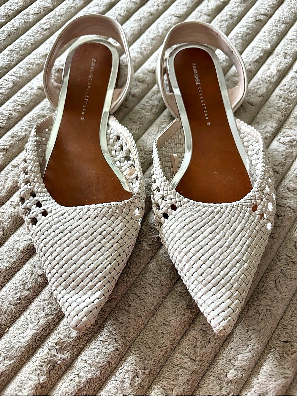 Zara Basic Collection Woven Pointed-Toe Heels in White EU 39